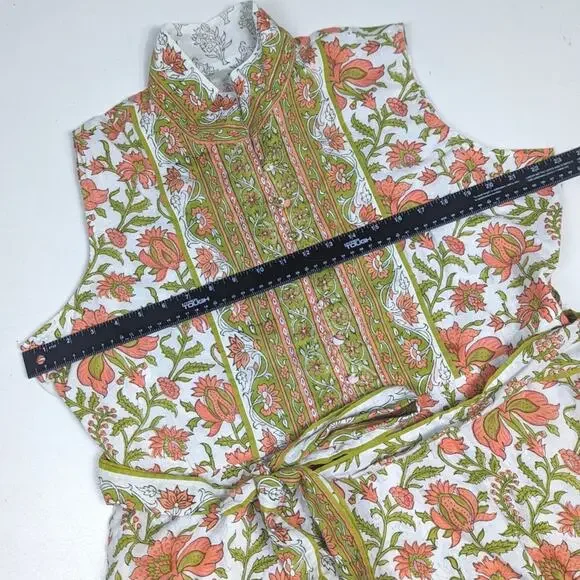 Sue Sartor Sleeveless Mini Flounce Green Orange Paisley Womens XL Preppy - Picture 6 of 9